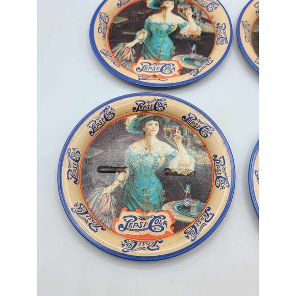 Vintage Victorian Lady Pepsi Cola Tin Coasters Set Of 9 Round 3 1/2 inch - Picture 11 of 13